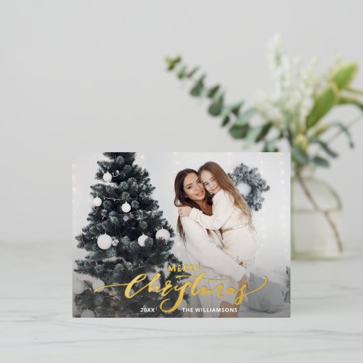 メリークリスマスの大きな写真クリスマスレター金ゴールド 箔シーズンポストカード (立ち正面)