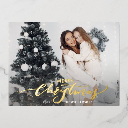メリークリスマスの大きな写真クリスマスレター金ゴールド 箔シーズンポストカード (正面)