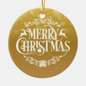 メリークリスマスの夫の定義金ゴールド雪 セラミックオーナメント (正面)