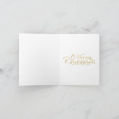 メリークリスマスの女性と青いクリスマスツリー カード (内部)