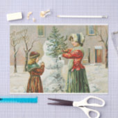 メリークリスマスの女性、子供と雪だるまの休日 薄葉紙 (クラフト)