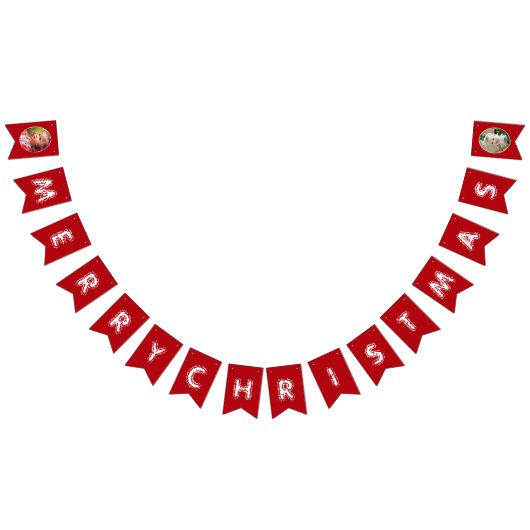 メリークリスマスの娘の赤と白写真 バンティングフラッグ (全)