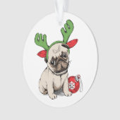 メリークリスマスの子犬のパグ オーナメント (正面)