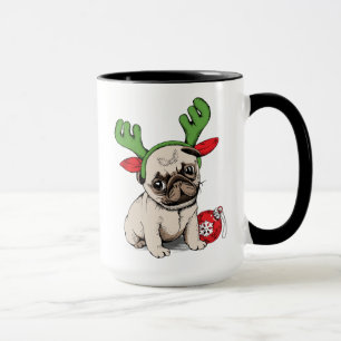 メリークリスマスの子犬のパグ マグカップ