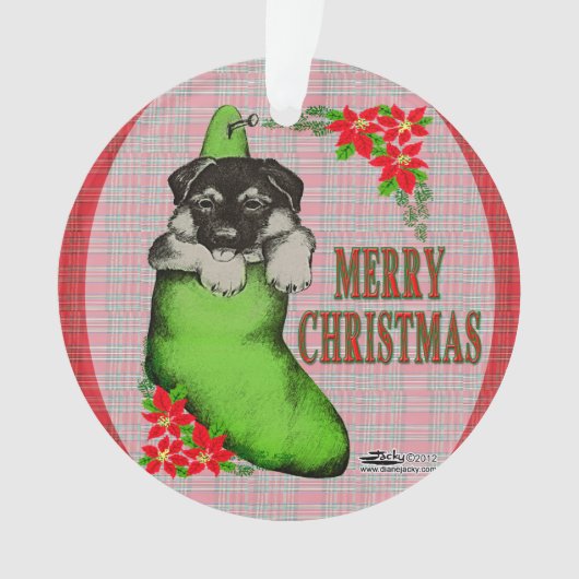 メリークリスマスの子犬 オーナメント (正面)