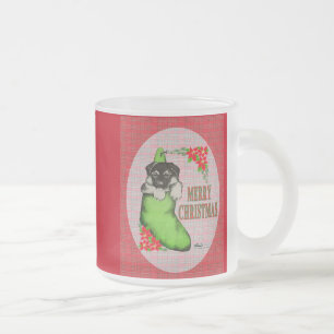 メリークリスマスの子犬 フロストグラスマグカップ