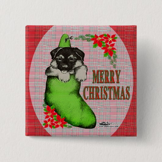 メリークリスマスの子犬 缶バッジ (正面)