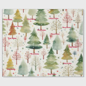 メリークリスマスの季節の緑の森の木 ラッピングペーパー (フラット)