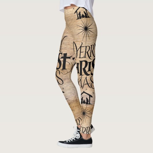 メリークリスマスの宗教書道の素朴な木 レギンス (左)