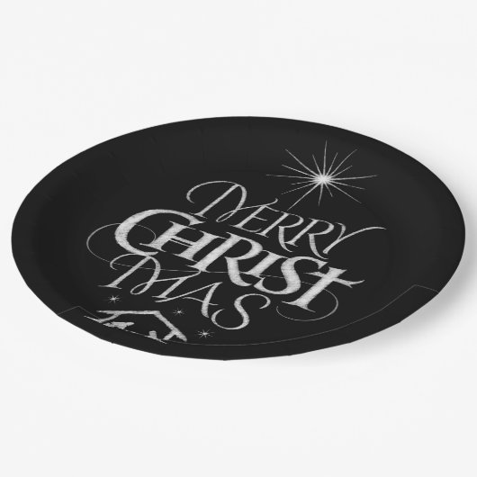メリークリスマスの宗教書道の黒板 ペーパープレート (アングル)