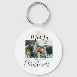 メリークリスマスの家族の写真モダン素朴エレガント キーホルダー