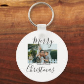 メリークリスマスの家族の写真モダン素朴エレガント キーホルダー (正面)