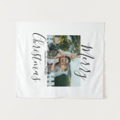 メリークリスマスの家族の写真モダン素朴エレガント タペストリー (正面(横))