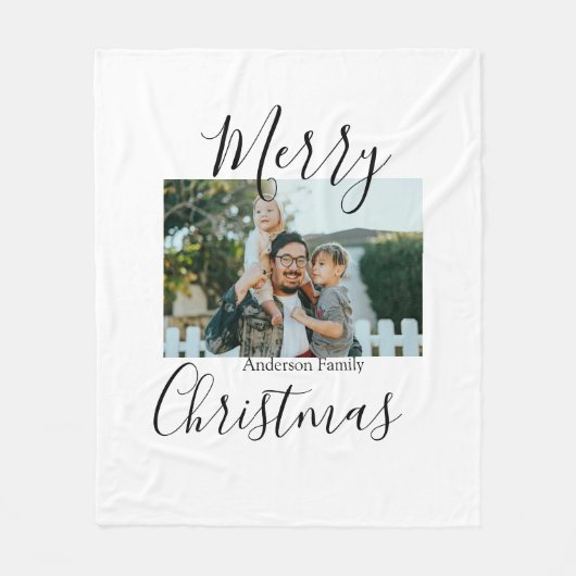 メリークリスマスの家族の写真モダン素朴エレガント フリースブランケット (正面)