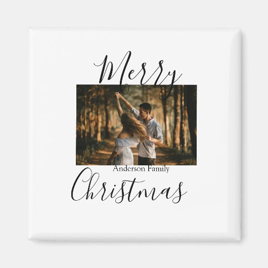 メリークリスマスの家族の写真モダン素朴エレガント マグネット (正面)
