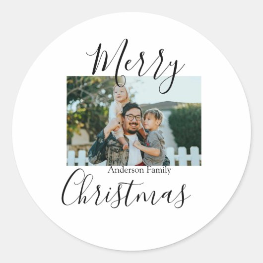 メリークリスマスの家族の写真モダン素朴エレガント ラウンドシール (正面)