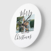 メリークリスマスの家族の写真モダン素朴エレガント ラージ壁時計 (傾斜)