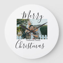メリークリスマスの家族の写真モダン素朴エレガント ラージ壁時計