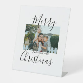 メリークリスマスの家族の写真モダン素朴エレガント 台座サイン