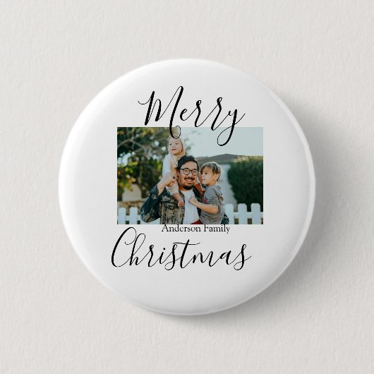 メリークリスマスの家族の写真モダン素朴エレガント 缶バッジ (正面)