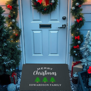 メリークリスマスの家族の名前クリスマスツリー ドアマット