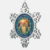 メリークリスマスの家族の名前ホリーベリー写真 スノーフレークピューターオーナメント (右)