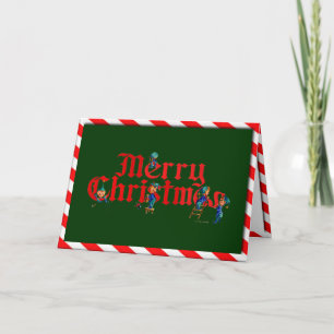 メリークリスマスの小妖精や小人はシャロンSHARPEによって及び縞で飾ります シーズンカード