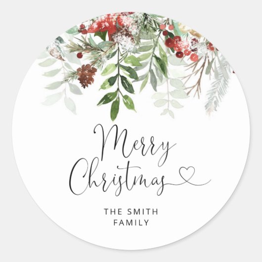メリークリスマスの常緑樹 ラウンドシール (正面)