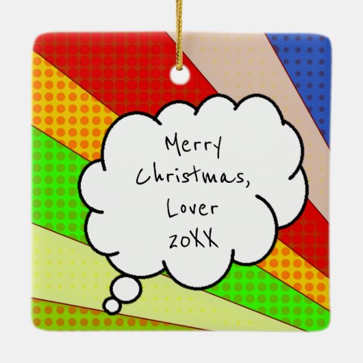 メリークリスマスの恋人 |レトロカップルキスをする セラミックオーナメント (裏面)