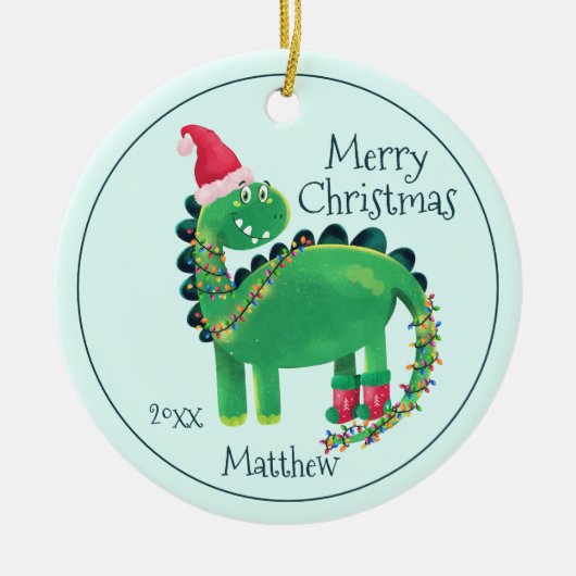 メリークリスマスの恐竜の名前 セラミックオーナメント (正面)