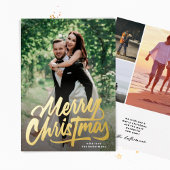 メリークリスマスの手の書写真コラージュ金ゴールド 箔シーズンカード