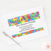 メリークリスマスの手の絵を描水色のシール 長方形シール (封筒)