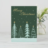 メリークリスマスの手描きグリーンカラー シーズンカード (スタンド正面)