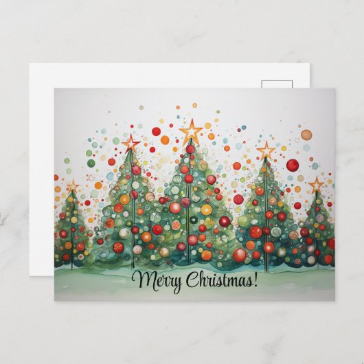 メリークリスマスの手描きツリー ポストカード (正面/裏面)