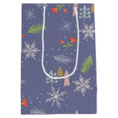 メリークリスマスの手描き木雪片の花 ミディアムペーパーバッグ (裏面)
