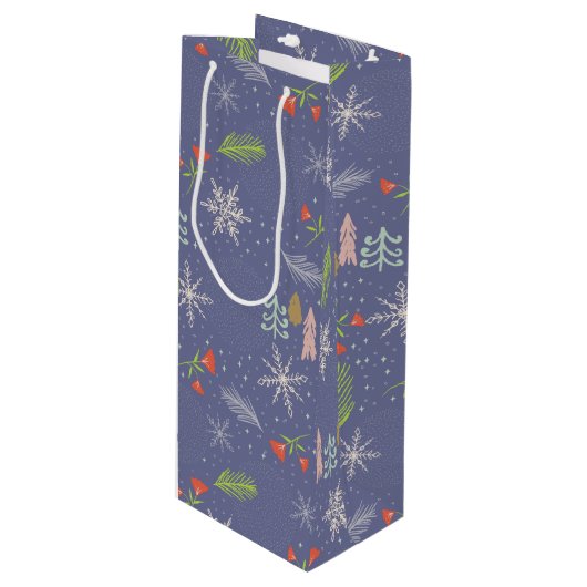 メリークリスマスの手描き木雪片の花 ワインギフトバッグ (正面アングル)