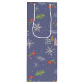 メリークリスマスの手描き木雪片の花 ワインギフトバッグ (正面)