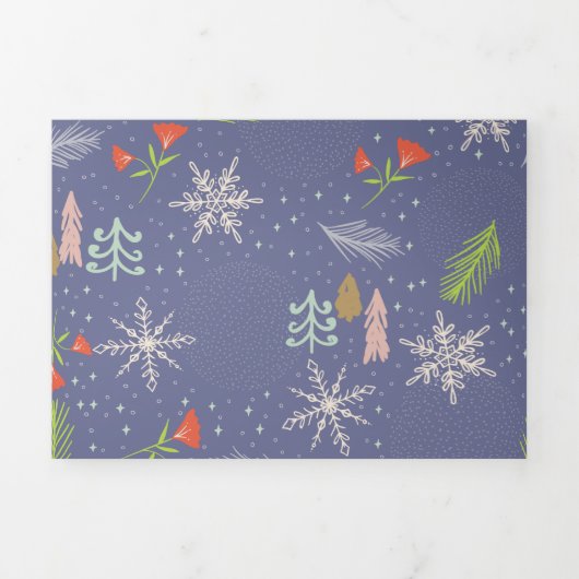 メリークリスマスの手描き木雪片の花 三つ折りクリスマスカード (カバー)