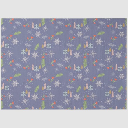 メリークリスマスの手描き木雪片の花 薄葉紙 (正面)