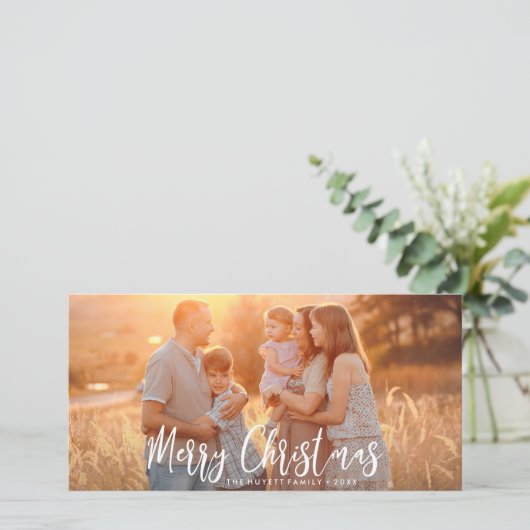 メリークリスマスの手書付き休日の写真 シーズンカード (スタンド正面)