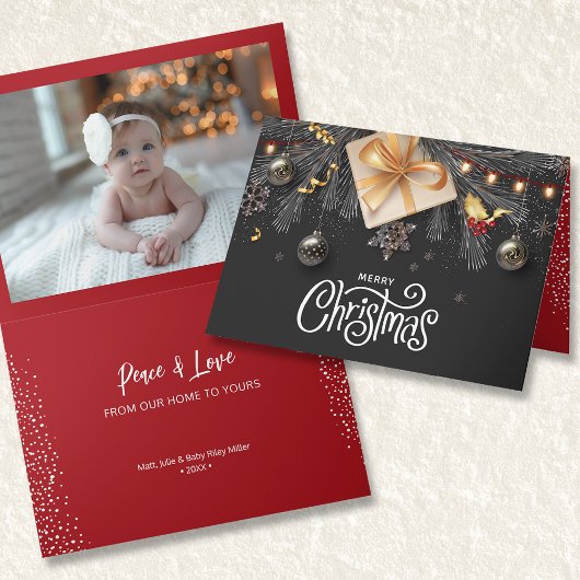 メリークリスマスの折り畳み写真 カード