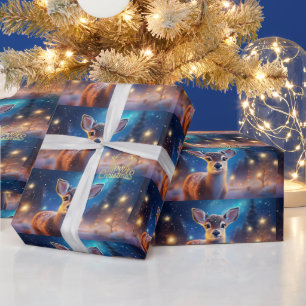 メリークリスマスの挨拶でトナカイ ラッピングペーパー