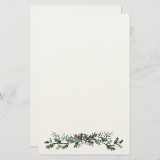 メリークリスマスの挨拶のヤドリギおよびマツリース 便箋 (正面/裏面)