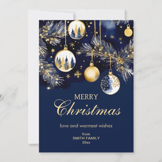 メリークリスマスの挨拶金ゴールドネイビーブルーボーブル シーズンカード (正面)