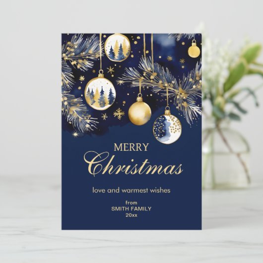 メリークリスマスの挨拶金ゴールドネイビーブルーボーブル シーズンカード (スタンド正面)