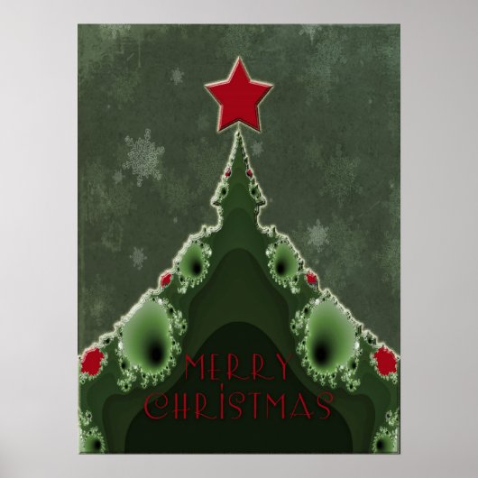 メリークリスマスの挨拶 - フラクタルツリーと星 ポスター (正面)