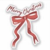 メリークリスマスの文字が入った赤いクリスマスリボン シール (正面)
