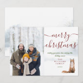 メリークリスマスの文字入り 冬の狐の写真 シーズンカード (正面/裏面)