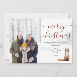 メリークリスマスの文字入り 冬の狐の写真 シーズンカード
