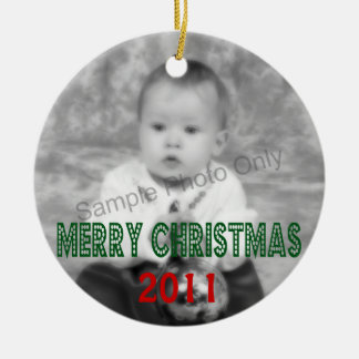 メリークリスマスの日付がついた写真 セラミックオーナメント